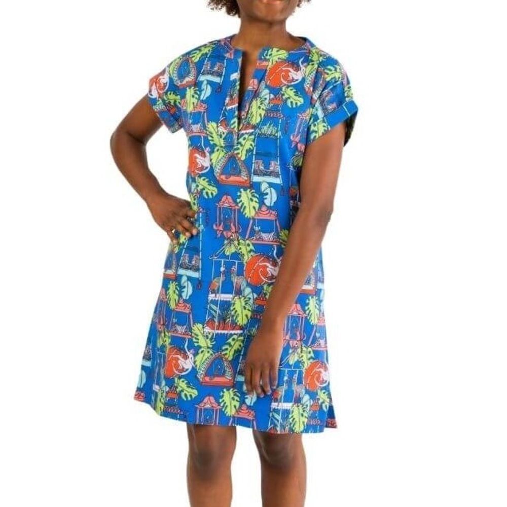 Jaye’s Studio MENAGERIE LUXE SATEEN DAY Tropical Print DRESS